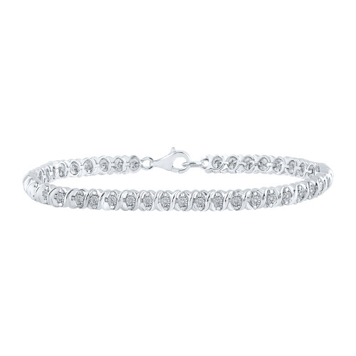 Sterling Silver Womens Round Diamond Fashion Bracelet 1/10 Cttw - 159429