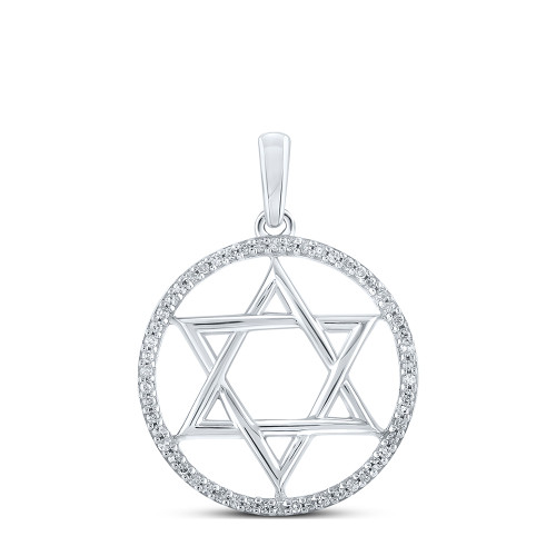Sterling Silver Womens Round Diamond Star Of David Religious Pendant 1/10 Cttw