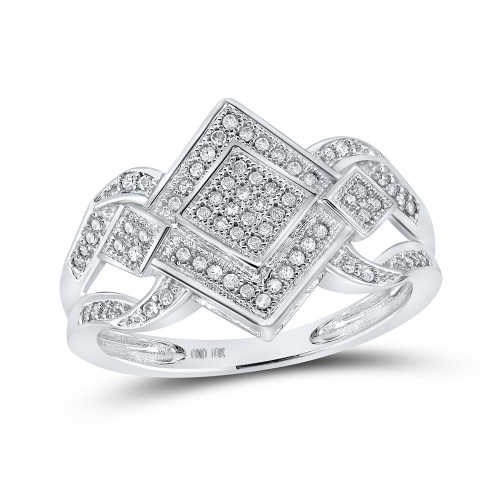 10kt White Gold Womens Round Diamond Offset Square Ring 1/5 Cttw