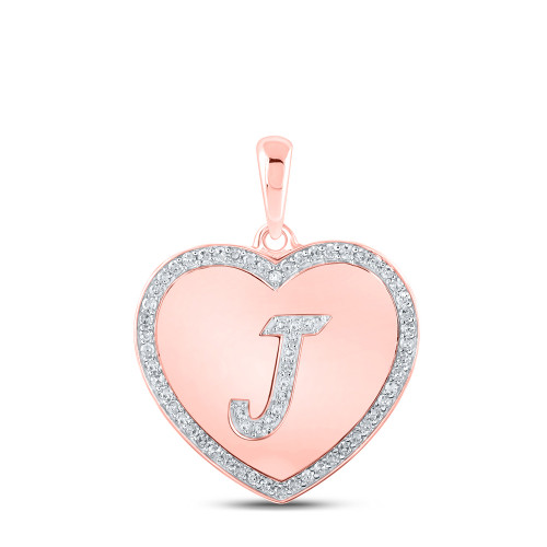 10kt Rose Gold Womens Round Diamond Heart J Letter Pendant 1/4 Cttw - 160478