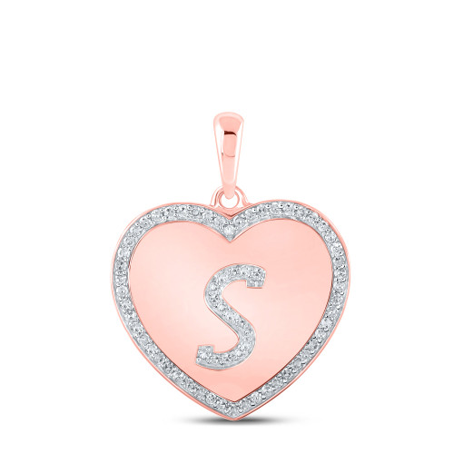 10kt Rose Gold Womens Round Diamond Heart S Letter Pendant 1/4 Cttw - 160494