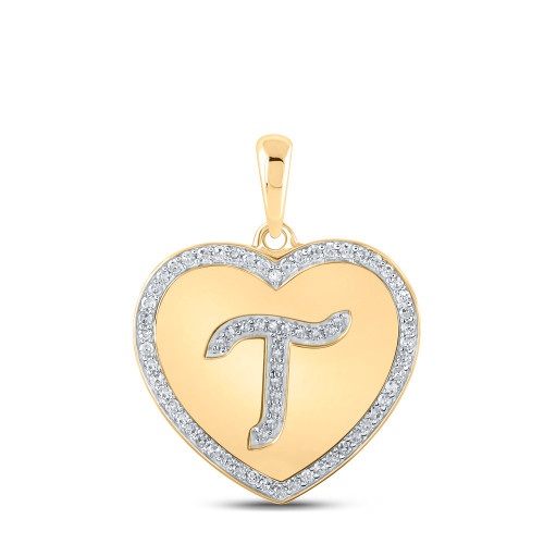 10kt Yellow Gold Womens Round Diamond Heart T Letter Pendant 1/4 Cttw - 160495