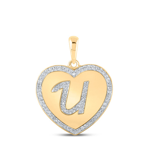 10kt Yellow Gold Womens Round Diamond Heart U Letter Pendant 1/4 Cttw - 160497