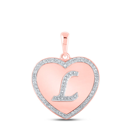 10kt Rose Gold Womens Round Diamond Heart L Letter Pendant 1/4 Cttw - 160482