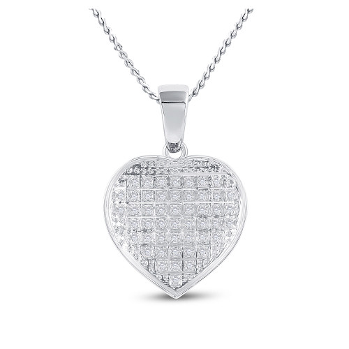 Sterling Silver Womens Round Diamond Heart Pendant 1/6 Cttw - 111549