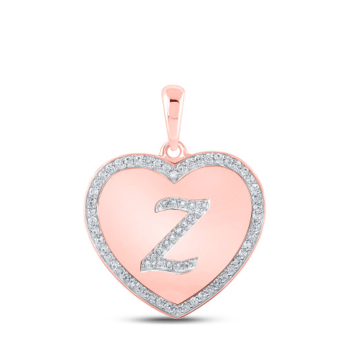 10kt Rose Gold Womens Round Diamond Heart Z Letter Pendant 1/4 Cttw - 160508