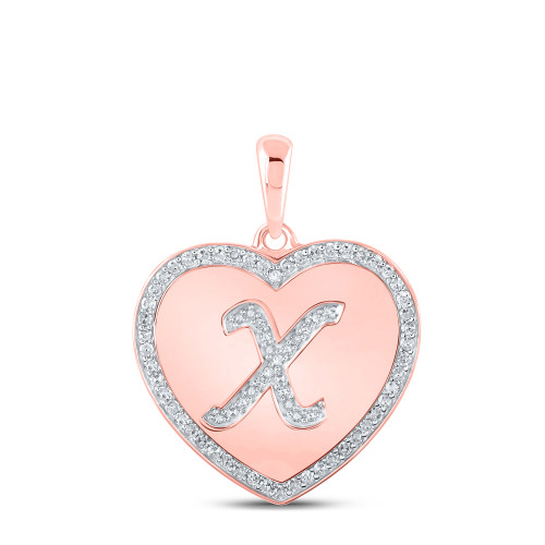 10kt Rose Gold Womens Round Diamond Heart X Letter Pendant 1/4 Cttw - 160504