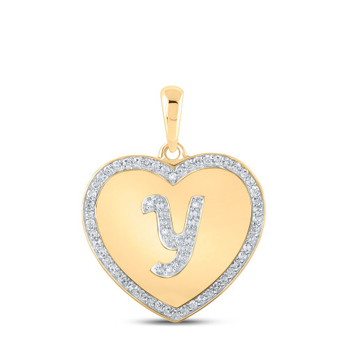 10kt Yellow Gold Womens Round Diamond Heart Y Letter Pendant 1/4 Cttw - 160505