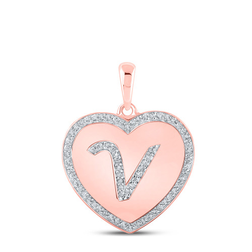 10kt Rose Gold Womens Round Diamond Heart V Letter Pendant 1/4 Cttw - 160500