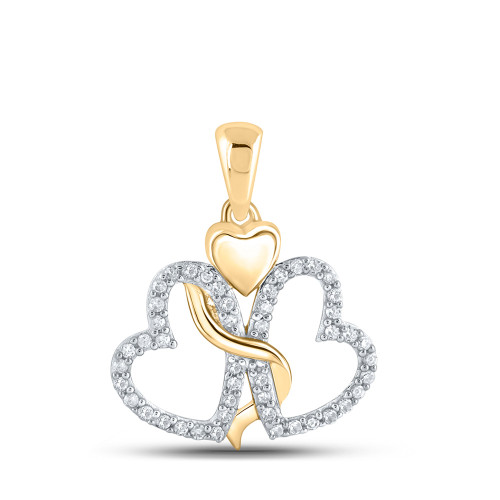 10kt Yellow Gold Womens Round Diamond Heart Pendant 1/8 Cttw - 160544