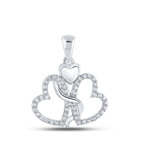 10kt White Gold Womens Round Diamond Heart Pendant 1/8 Cttw - 160545