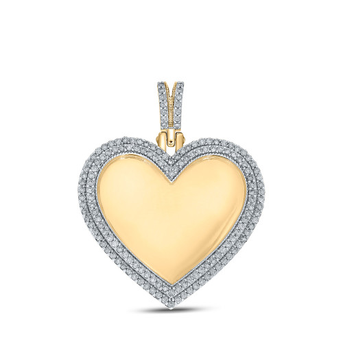 10kt Yellow Gold Mens Round Diamond Heart Memory Charm Pendant 2 Cttw - 159580