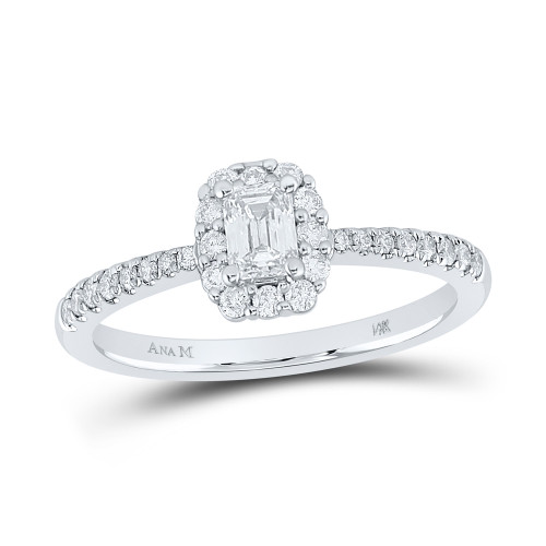 14kt White Gold Emerald Diamond Halo Bridal Wedding Engagement Ring 5/8 Cttw - 162827