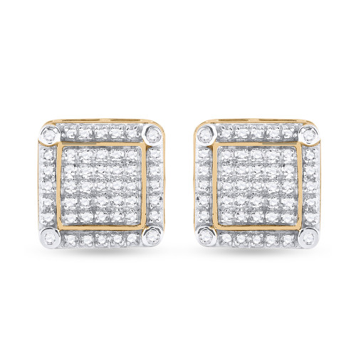 10kt Yellow Gold Mens Round Diamond Square Earrings 1/3 Cttw - 111231