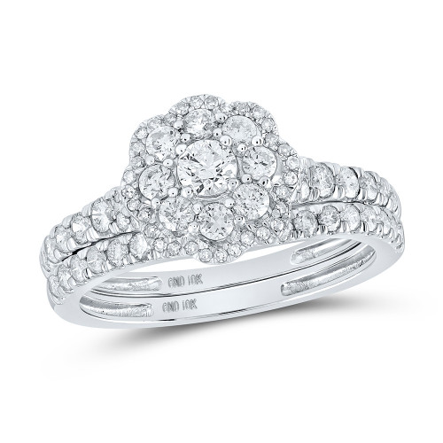 10kt White Gold Round Diamond Bridal Wedding Ring Band Set 1 Cttw - 160286