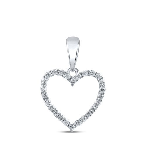 10kt White Gold Womens Round Diamond Heart Pendant 1/10 Cttw - 160227
