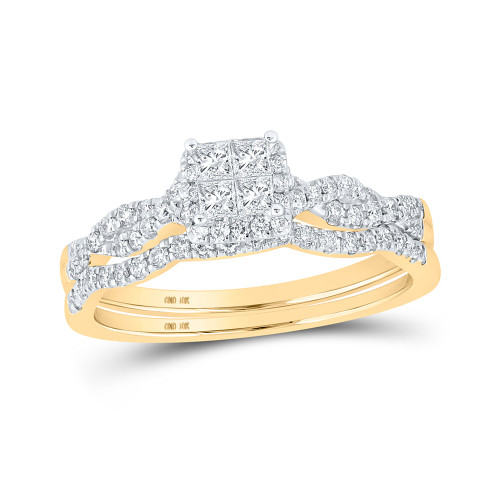 10kt Yellow Gold Princess Diamond Bridal Wedding Ring Band Set 1/2 Cttw - 159252