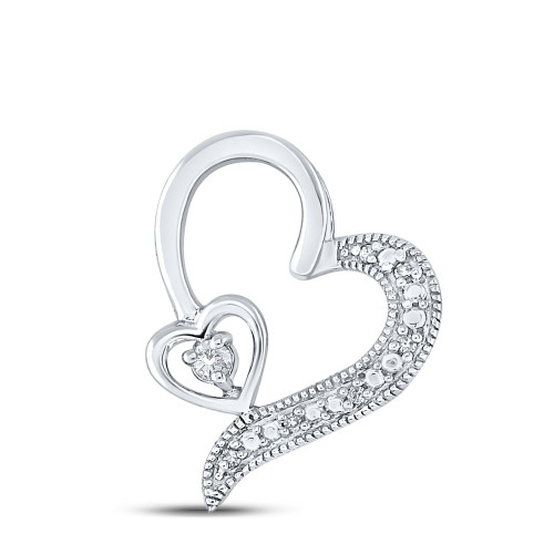 Sterling Silver Womens Round Diamond Heart Pendant 1/20 Cttw - 160270