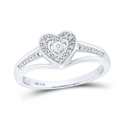 Sterling Silver Womens Round Diamond Heart Ring 1/10 Cttw - 160279
