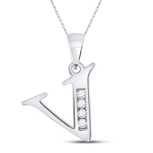 10kt White Gold Womens Round Diamond V Initial Letter Pendant 1/20 Cttw - 150922