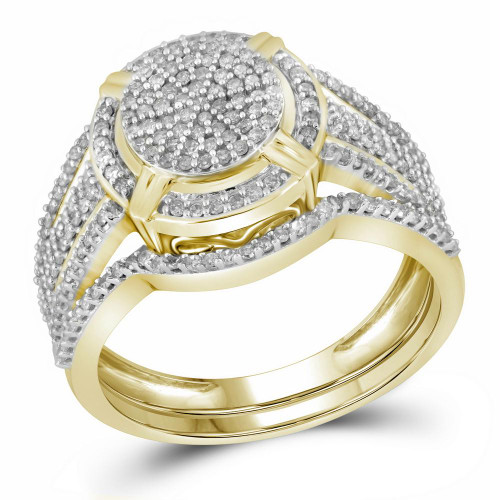 10kt Yellow Gold Womens Round Diamond Cluster Bridal Wedding Engagement Ring Band Set 1/2 Cttw - 110456