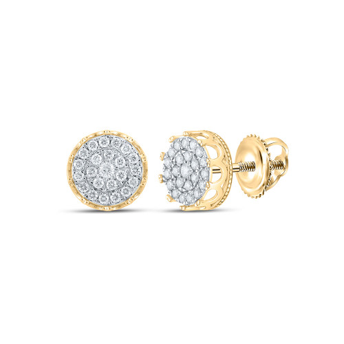 10kt Yellow Gold Mens Round Diamond Cluster Earrings 1 Cttw - 160319