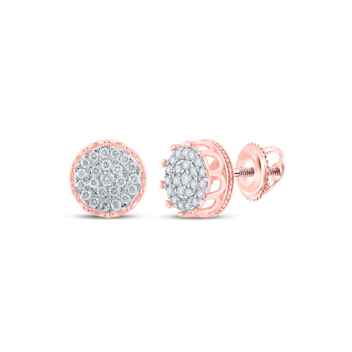 10kt Rose Gold Mens Round Diamond Cluster Earrings 3/4 Cttw - 160318