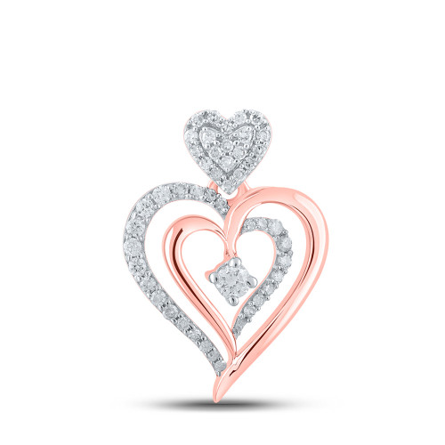 10kt Rose Gold Womens Round Diamond Heart Pendant 1/3 Cttw - 160335