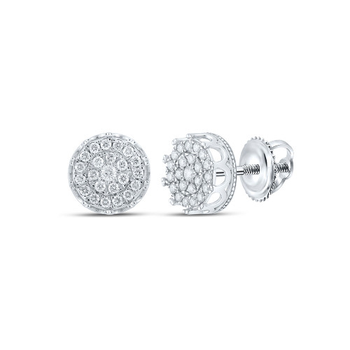 10kt White Gold Mens Round Diamond Cluster Earrings 1 Cttw - 160320