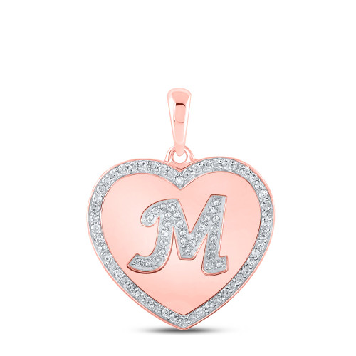 10kt Rose Gold Womens Round Diamond Heart M Letter Pendant 1/4 Cttw - 160327