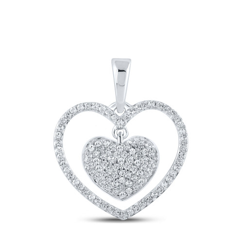 10kt White Gold Womens Round Diamond Heart Pendant 1/3 Cttw - 160329