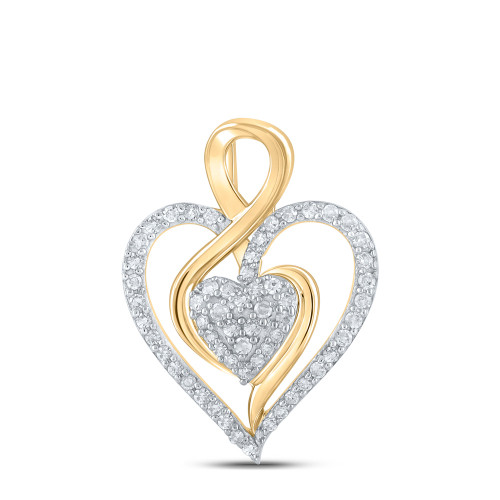 10kt Yellow Gold Womens Round Diamond Heart Pendant 1/4 Cttw - 160345