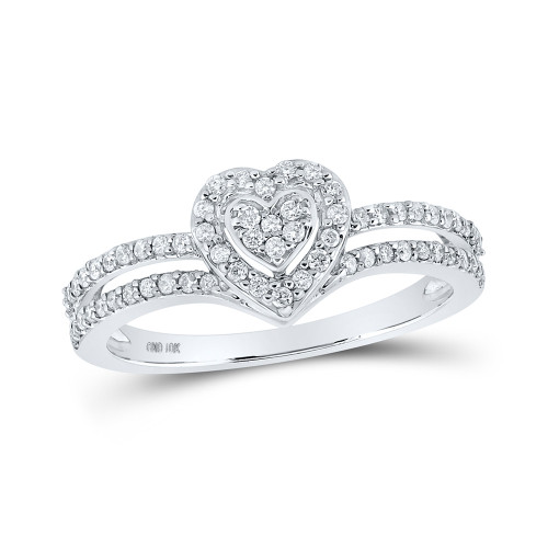 10kt White Gold Womens Round Diamond Heart Ring 1/3 Cttw - 160367