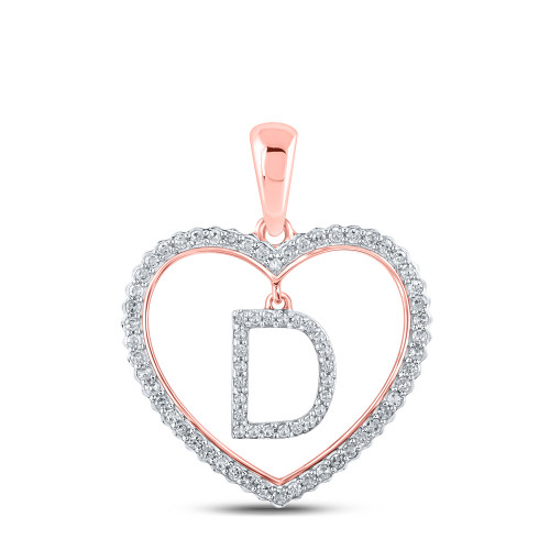 10kt Rose Gold Womens Round Diamond Heart D Letter Pendant 1/4 Cttw - 160392