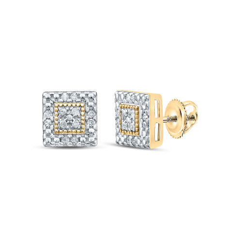 Yellow-tone Sterling Silver Womens Round Diamond Square Earrings 1/8 Cttw - 160085