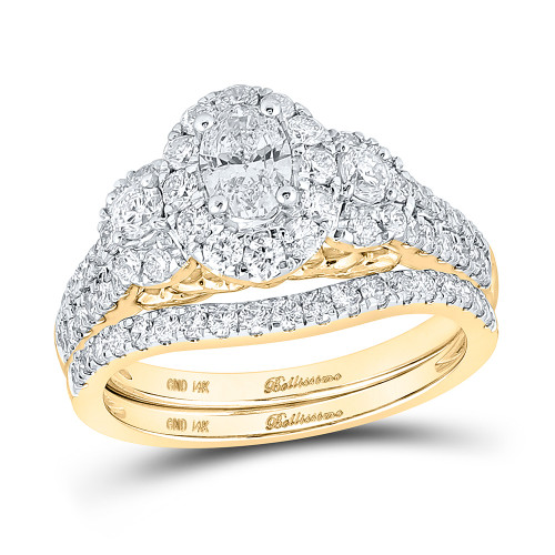 14kt Yellow Gold Oval Diamond Halo Bridal Wedding Ring Band Set 1-1/2 Cttw - 160015