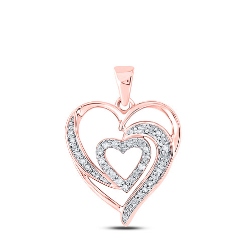 10kt Rose Gold Womens Round Diamond Heart Pendant 1/6 Cttw - 150694