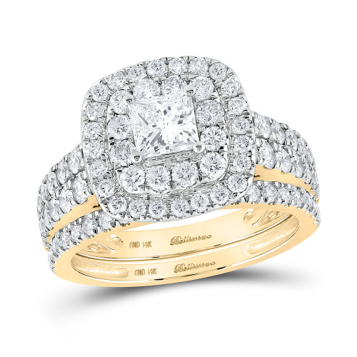 14kt Yellow Gold Princess Diamond Halo Bridal Wedding Ring Band Set 2 Cttw - 160006
