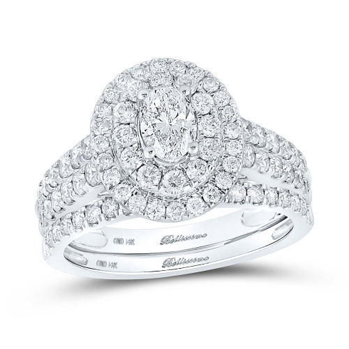 14kt White Gold Oval Diamond Halo Bridal Wedding Ring Band Set 2 Cttw - 160021