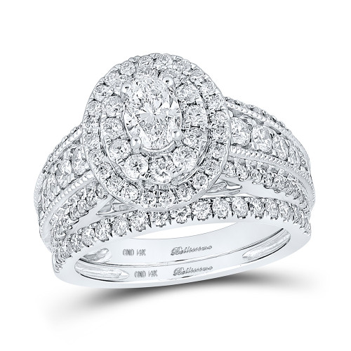 14kt White Gold Oval Diamond Halo Bridal Wedding Ring Band Set 2 Cttw - 160023