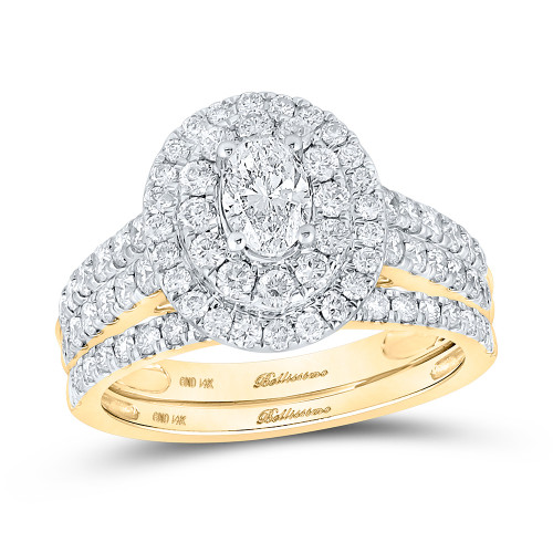 14kt Yellow Gold Oval Diamond Halo Bridal Wedding Ring Band Set 2 Cttw - 160020