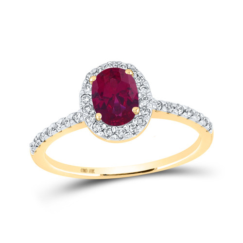 10kt Yellow Gold Womens Oval Lab-created Ruby Solitaire Ring 1-1/4 Cttw