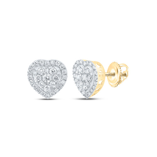 14kt Yellow Gold Womens Round Diamond Heart Earrings 1 Cttw