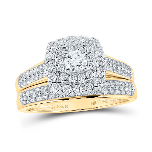 14kt Yellow Gold Round Diamond Halo Bridal Wedding Ring Band Set 1 Cttw - 162769