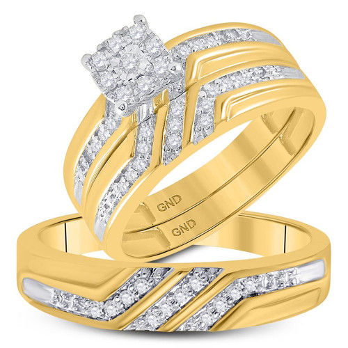 10kt Yellow Gold His Hers Round Diamond Solitaire Matching Wedding Set 1/3 Cttw - 96734