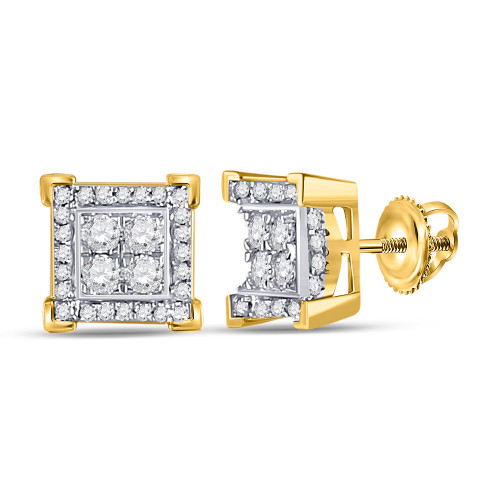 10kt Yellow Gold Mens Round Diamond Square Earrings 1/3 Cttw - 149412