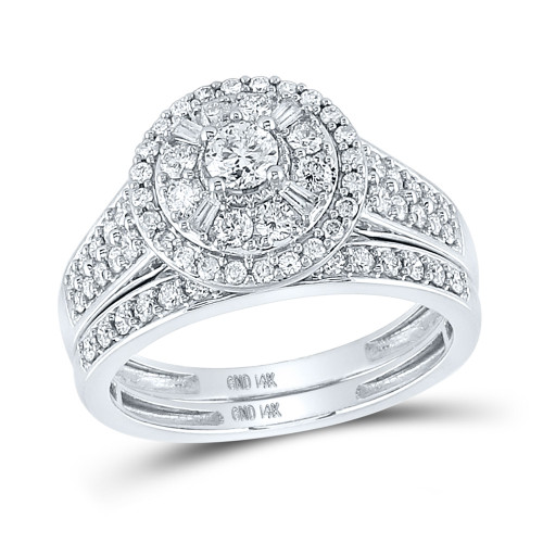 14kt White Gold Round Diamond Bridal Wedding Ring Band Set 1 Cttw - 150428