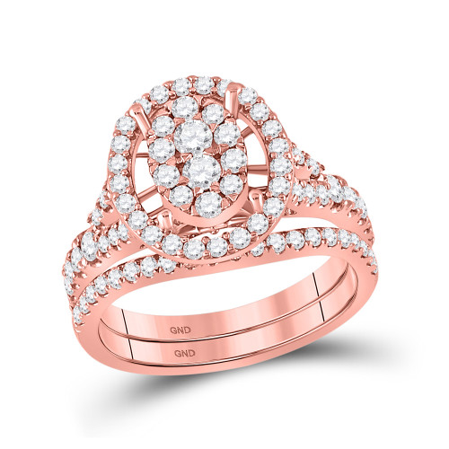 14kt Rose Gold Round Diamond Bridal Wedding Ring Band Set 1 Cttw - 150550