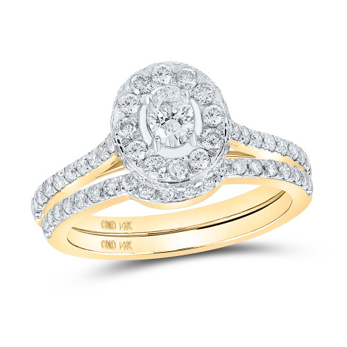 14kt Yellow Gold Oval Diamond Halo Bridal Wedding Ring Band Set 1 Cttw - 162528