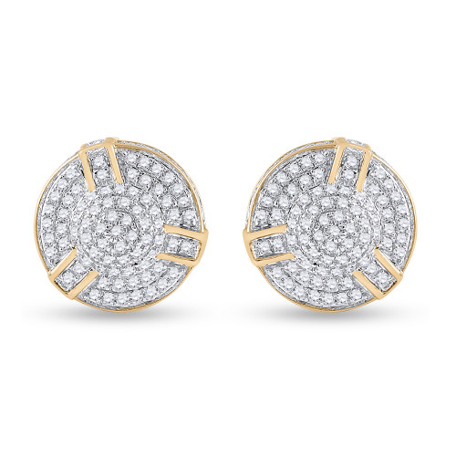 10kt Yellow Gold Mens Round Diamond Cluster Earrings 1/2 Cttw - 96923